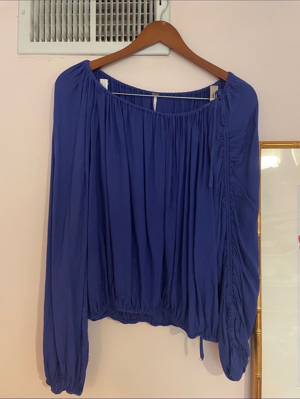 Free People Flowy Off-Shoulder Blouse in Cobalt blue size extra small